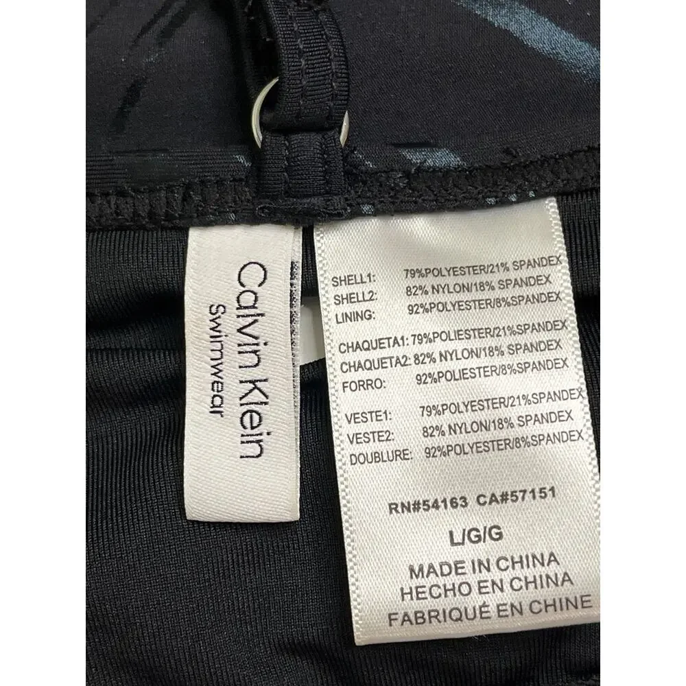 Calvin Klein‎ Bikini Top Tonal Plaid One-Shoulder Swim Black size large,MSRP $78